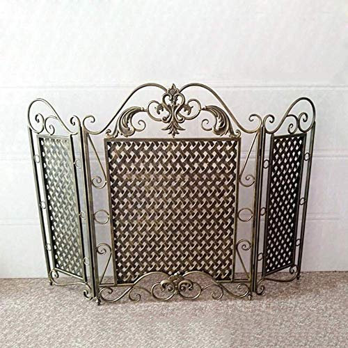 Funkenschutz für Kamine? 3-Panel-Kaminschutz, großes schmiedeeisernes Flachschutzgitter aus Metall, sicheres, feuerfestes Holzofenzubehör für den Innen- und Außenbereich