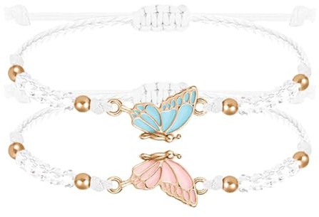 Irikdescia 2 Stück Einstellbare Schmetterlingsarmbänder BFF Armband Damen, Freundschaftsarmbänder, Schmetterling-Matching Bracelets für Freund Geschenke