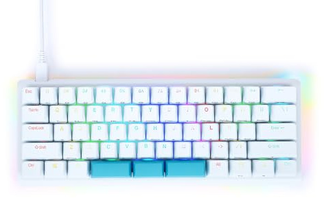 KINESIS Gaming TKO White Mechanical Keyboard | Tactile Brown Switches | 60% Layout | Split Spacebar | Hotswap | White Body