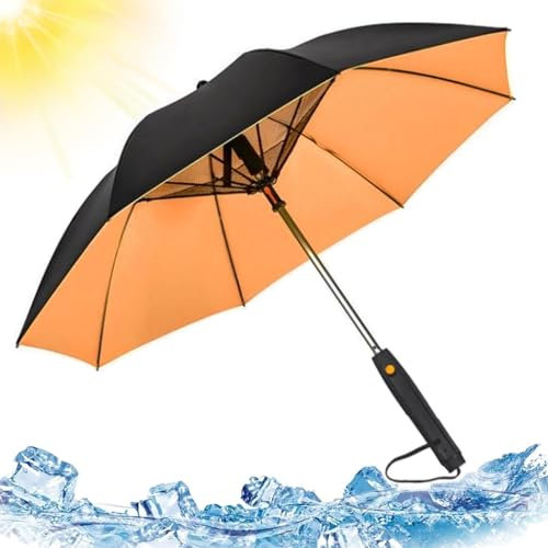 3 In 1 Umbrella With Fan, Portable Cooling Fan Umbrella, Umbrella With Fan And Mister, Umbrella With Fan And Water Spray, Sun Umbrella With Heat Protection With Fan,Orange