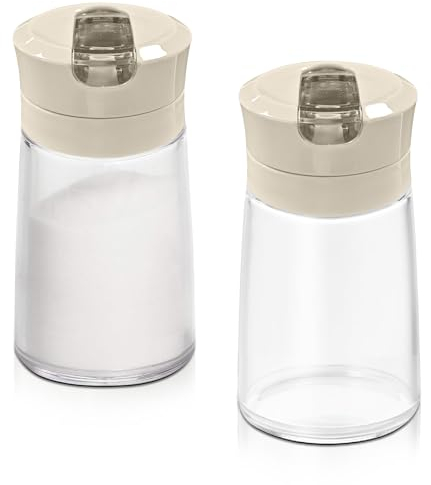 Modixun 2 dispenser per zucchero in vetro con beccuccio ribaltabile automatico, contenitore per zucchero ponderato, 250 ml, zuccheriera, barattolo, piatto per sale, accessori da bar (Marrone)