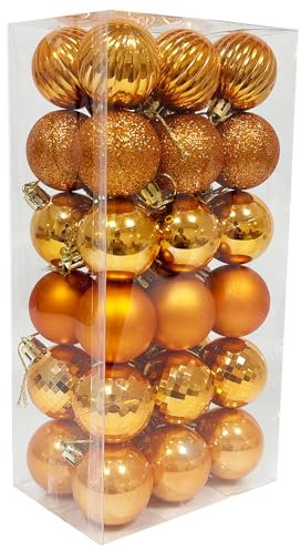 36PCS 3CM Christmas Baubles Christmas Balls Christmas Tree Decorations Mini Shatterproof Christmas Balls Hanging Ornaments for Home Xmas Party, Bronze