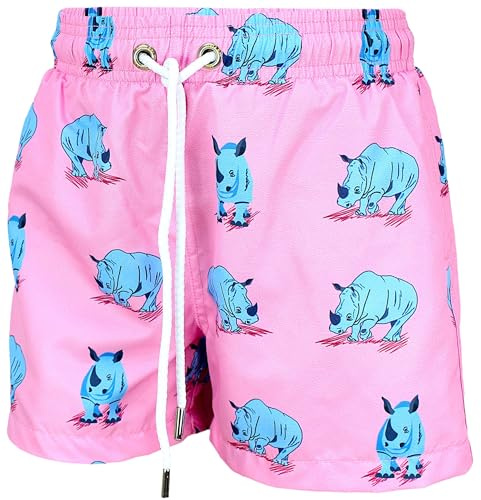 Aquarti Vater Sohn Badeshorts – Schnelltrocknend, hochwertig, chlor- und salzwasserresistent, Größen 5 Jahre bis XXL, Farbe: Nashorn Pink Grau, Größe: 134-140