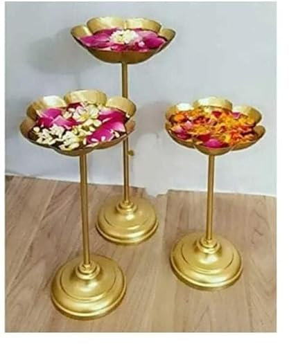Urli Stand Decorative Bowl Tealight Holder | Set of 3 for Home Decoration | Floating Diya Stand for Diwali and Pooja