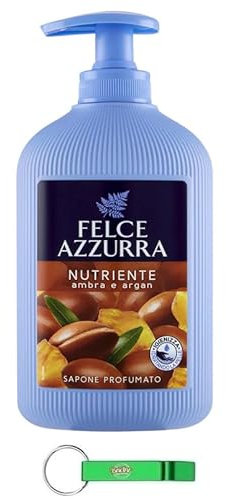 12 saponi Felce Azzurra Sapone Liquido Ambra e Argan – Sapone liquido nutriente con ambra e argan – Ideale per mani e viso 300 ml + portachiavi Beni Culinari