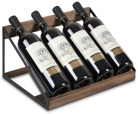 JUJOYBD Scaffale in legno per tavolo, rustico, autoportante, per 4 bottiglie, portabottiglie per feste, cucina, cantina e soggiorno, 35 x 27 x 17 cm