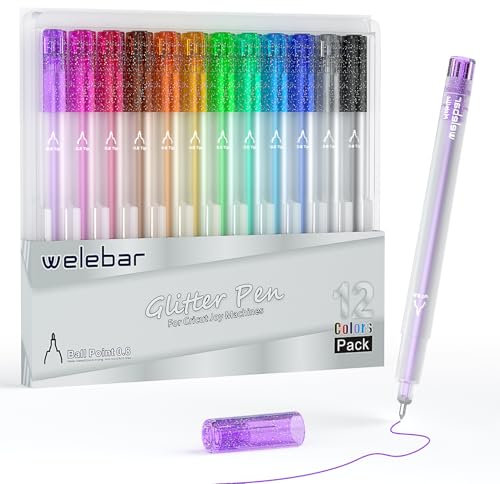 Welebar Glitter Gelstifte für Cricut Joy/Joy Xtra, Set mit 12 Assorted Farben, 0,8 Glitzerstifte für Schreiben und Zeichnen, Kompatibel mit Cricut Joy Schneidemaschine
