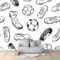 Wallpaper Doodle Football and Football Shoes Wallpaper 200 x 140 cm Suitable for Decoration Concealer Living Room Bedroom Kitchen Decoration White and Grey