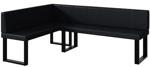 MEBLINI Eckbank für Esszimmer - Küchenbank - Essecke - Sitzecke Küche - Peter - U-Beine 142x196x87cm Links - Schwarz Kunstleder