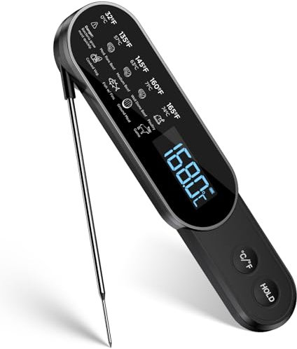 Fleischthermometer Kabellos 0.5s Sofortiges Auslesen, ±0.3℃ Genau Grillthermometer, IP67 Wasserdicht thermometer kochen küchenthermometer, Bratenthermometer mit LCD Bildschirm für Küche,Grill,BBQ