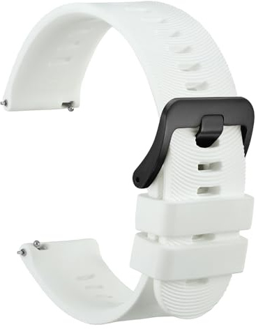 WOCCI 20mm Bracelet de Montre pour Homme à Rayures Arquées, Silicone Bande à Dégagement Rapide, Boucle Noire (Blanc)