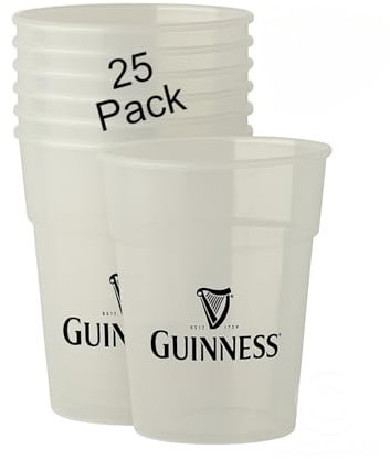 Celebration Spirits Guinness Reusable Pint Glasses – 25 Pack | Officially Branded Pint (20oz) Plastic Cups | Ideal for Parties, BBQs, Festivals & Game Nights