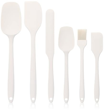 6 PCS Silicone Spatula Set Accessories Heat Resistant Food Grade Silicone Spatula for Cooking Baking Frying and Mixing, Palette Knife & More,26.5cm-20cm Long (Off-White)