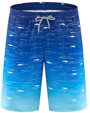 APTRO Men's Swim Trunks Swimming Shorts Board Shorts Quick Dry Beach Shorts Big and Tall Swim Shorts Fish Blau BS89 L