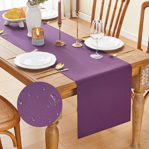 GUJOXILA Modern Tischläufer Lila Frühling Wasserabweisend Abwaschbar | Leinenoptik Tischläufer Esstisch Tisch Dekoration für Hochzeiten Outdoor Drinnen Urlaub Party Dekor 40 x 140 cm