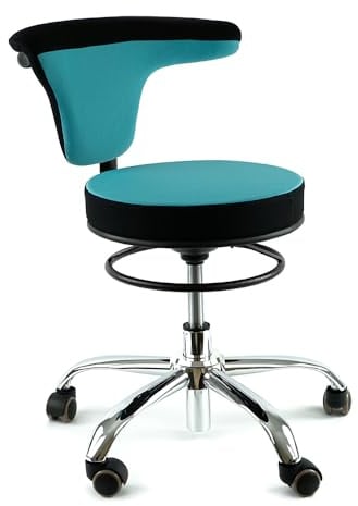 HANDWERK - Objektmöbel - Drehstuhl, Erzieherstuhl, Gesundheitsstuhl, Stoff, Farbe Aquamarin, um 360 Grad drehbar, höhenverstellbar, auf Rollen (44-55 cm)