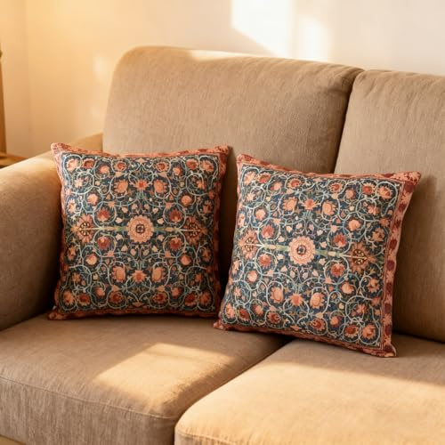MSLSOZ Kissenbezüge-Set, 2 Stück, 40 x 40 cm, William Morris-Kissenbezüge, Kurzflor-Kissenbezüge, doppelseitiges Muster, Bohemian-Heimdekoration, Vintage-Geschenk für Frauen (exotisches Rot)
