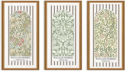 ANHUIB William Morris Bilder Boho Blume Wandkunst William Morris Wandbilder Vintage Blumen Kunstdrucke 3er-Set Floral Klassische Wandbilder Wandskulpturen für Wohnzimmer Schlafzimmer Bad Büro 20x40cm