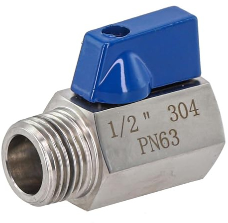 Lawnoval 304 Edelstahl Mini Kugelhahn, 1/2 Zoll Außengewinde Absperrventil für Wasser, Öl, Gas, Silberblau