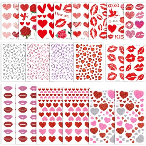 20 Pcs Glitzer Gesicht Tattoo Karneval, Glitzer Köln Tattoos Aufkleber Gesicht, Love Face Tattoo Aufkleber, Herz Klebetattoos, Amor Kostüm Accessoires für Valentinstag Makeup Karneval DIY Basteln Weih