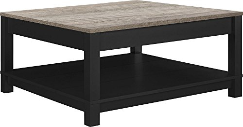 Carver Couchtisch Schwarz, 90 x 90 x 44 cm, Wohnzimmertisch mit Ablagefach, moderner Couchtisch aus MDF und Holzwerkstoff für Wohnzimmer, Lounge und Wohnbereich