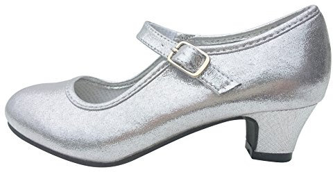 LA SEÑORITA Zapatos de Flamenco y Princesa para Niñas [Talla 24 a 37]. Zapatos de Tacón para Sevillanas y Clases de Baile. Zapatos de Gitana Plata Pálido