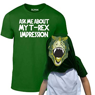 Reality Glitch Kids Ask Me About My T-Rex Flip Funny Dinosaur Tshirt (Bottle Green-9-11 Years)