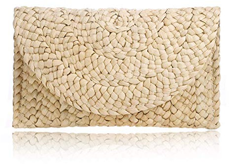 Mujeres Paja Embrague Bolso de mano Sobre Bolsa Aldaba Bolsa de playa Tejido Bolsa Bolso Billetera