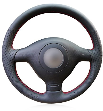 MEWANT Lenkradbezug für Golf 4 für Passat B5 für Polo MK6 für Seat Leon 1M für Fabia 1(6Y) Hand Nähen Schwarz Kunstleder Mikrofaser Leder Auto Lenkradhülle