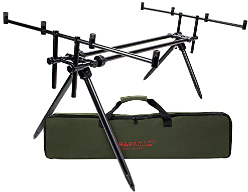 Rod Pod Riverbank - Rutenhalter aus Aluminium für bis zu 5 Angelruten - verstellbare Rutenauflage mit Tasche für Karpfen - und Allroundangeln - Schwarz