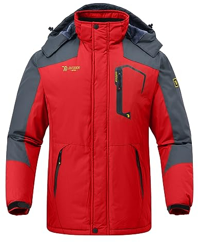 YSENTO Mens Waterproof Ski Winter Jacket Outdoor Warm Windproof Fleece Coats with Hood(Red,XXL)
