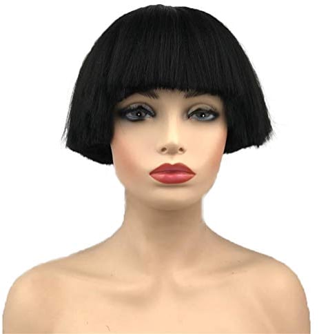 Aimole Short Yaki Straight Synthetic Wigs Black Mushroom Head Wig Bowl haircut Wigs Bob Natural Black (1B Black)