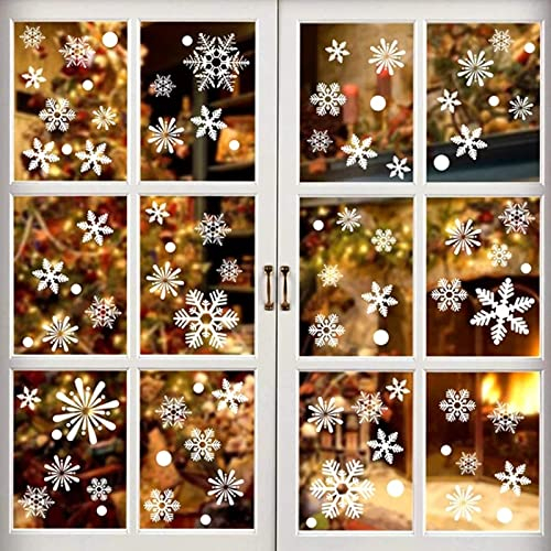 PfX 54 Schneeflocken Weihnachtsdeko Fensteraufkleber in Weiß - Wiederverwendbar - Statisch Haftend - Leicht zum anbringen ohne Kleber