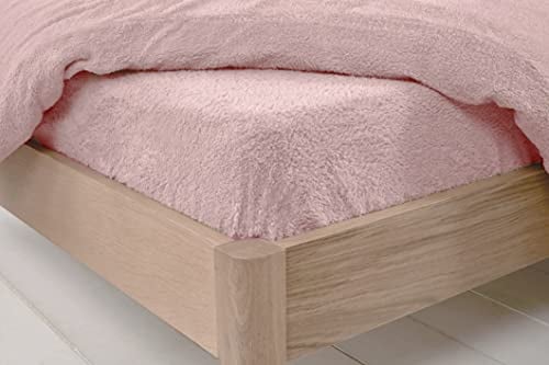 Brentfords Teddy Fleece Fitted Bed Sheet Thermal Warm Soft Luxury Fluffy Cuddly Cosy Bedding, Blush Pink - King