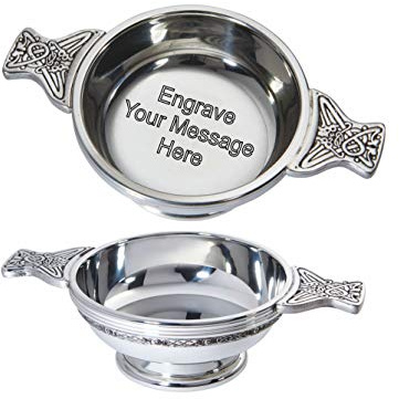Große Keltische Band Zinn Quaich Whisky Probierschale Loving Cup Burns Night Kostenlose Gravur