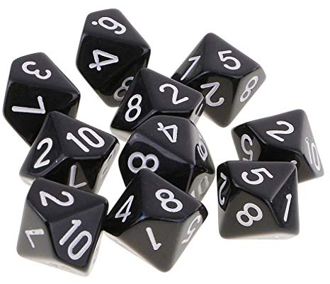 Yourandoll 10 STÜCKE Polyedrische Würfel D10 Würfel Dice Spielwürfel for DND RPG Tischspiele (Schwarz)