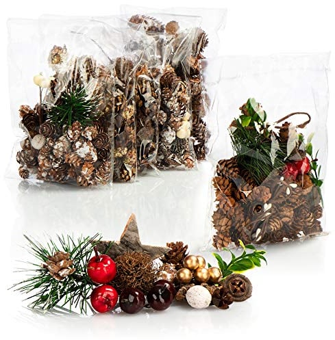 com-four® 6X Weihnachtsdekoration im Beutel mit Zapfen, Zweigen und Beeren - Streudeko weihnachtlich - Bastel Set - Tischdeko - Adventskranz - Weihnachtsschmuck (6X Beutel: Zapfen. Zweige. Beeren)