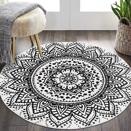 Pauwer Boho Rund Teppiche Weich Flauschiger Vorleger rutschfest Waschbar Teppich Baumwolle Bettvorleger Teppiche für Kinderzimmer, Schlafzimmer, Wohnzimmer, Größe: Ø 120cm