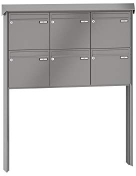 RENZ/Prisma / 6er Freistehende Briefkastenanlage Standbriefkasten/RAL-Farbe 9007 Volumen 1/zum Einbetonieren/Dein-Briefkasten.de