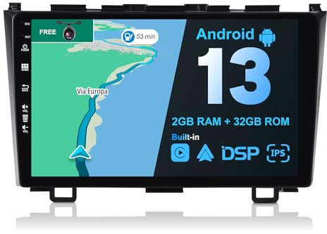 JOYX Android 14 IPS Car Stereo For Honda CRV (2007-2011) - Built-in Carplay + Android Auto - 2G+32G - Rear Camera + MIC FREE - 9 Inch 2 Din - Steering Wheel DAB Fast-boot WIFI Split-SCreen Bluetooth