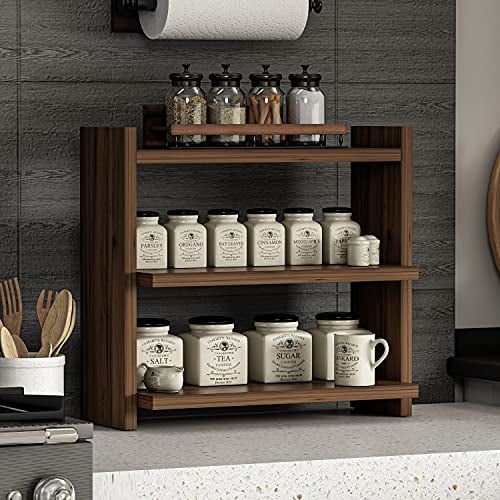 HOMIDEA ZEN, portaspezie con 3 ripiani – Scaffale in legno per spezie – Organizer versatile per cucina, bagno, ufficio (Noce)