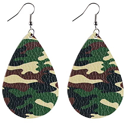Ohrhänger aus Camouflage-Leder, bunter Doppeldruck, Camouflage-Tropfen-Ohrringe für Damen, Schmuck, Leder, Leder