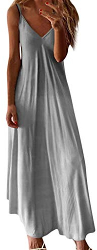 BOTCAM Maxikleider Damen Sommerkleid GroßE GrößEn Lange Kleider Frauen Vintage Einfarbig V-Ausschnitt ärmellos Trägerkleid Sommer Lose Freizeitkleid Knöchellanges Kleid Bohemian Strandkleid