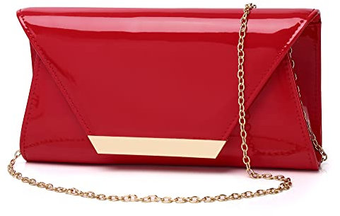 MUDUO Damen Clutch aus Lackleder, modisch, Abendtasche, Handtasche, Weihnachtsgeschenk, Rot/Ausflug, einfarbig (Getaway Solids), Medium