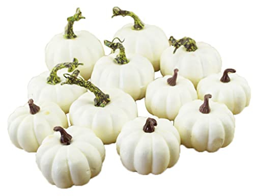 Kürbis Herbst Deko, Herbstdekorationen, Halloween künstliche Mini Kürbisse Schaum weiß Thanksgiving Herbst Harvest Kürbisdekorationen Prop 12pcs