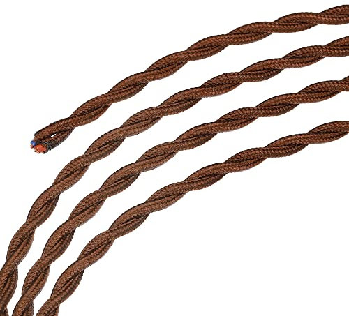 sourcing map Câble électrique torsadé recouvert de tissu 2 fils 18 AWG 5 m - Câble électrique vintage en tissu tissé pour suspension et projet de bricolage, marron
