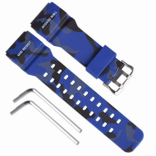 OliBoPo Ersatz-Uhrenarmband aus natürlichem Harz für Casio Herren G-Shock Master of G Mudmaster Twin Sensor Sportuhr GG-1000/GWG-100/GSG-100 (Camouflage Blue)