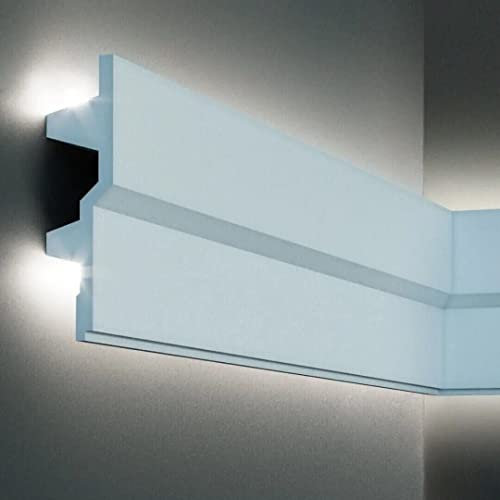 PROVISTON Bande lumineuse Éclairage indirect Plinthe de plafond 40 x 150 x 2000 mm Polyuréthane Blanc Haute qualité Baguette en stuc Moderne Robuste Durable Résistant aux chocs