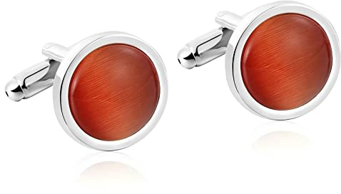 Cufflinks for Men, Silber Cufflinks for Men Roter Stein Smoking Manschettenknöpfe Geschenk 1.7X1.7CM