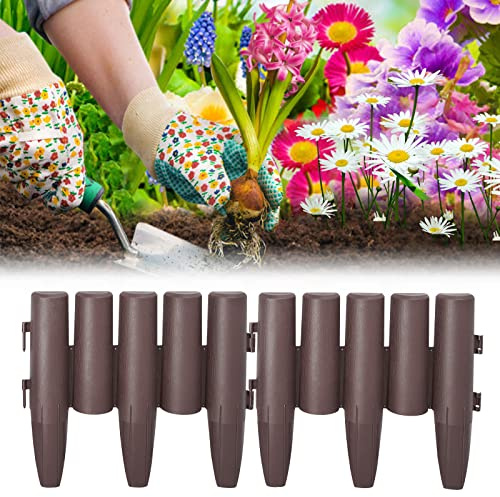 Yznahre 11,2m Rasenkante Gartenpalisade aus Kunststoff, Garden Beeteinfassung Mähkante Beetumrandung Palisade Beetzaun Holzoptik, Braun, 1 Element (L x H): 28 x 24 cm